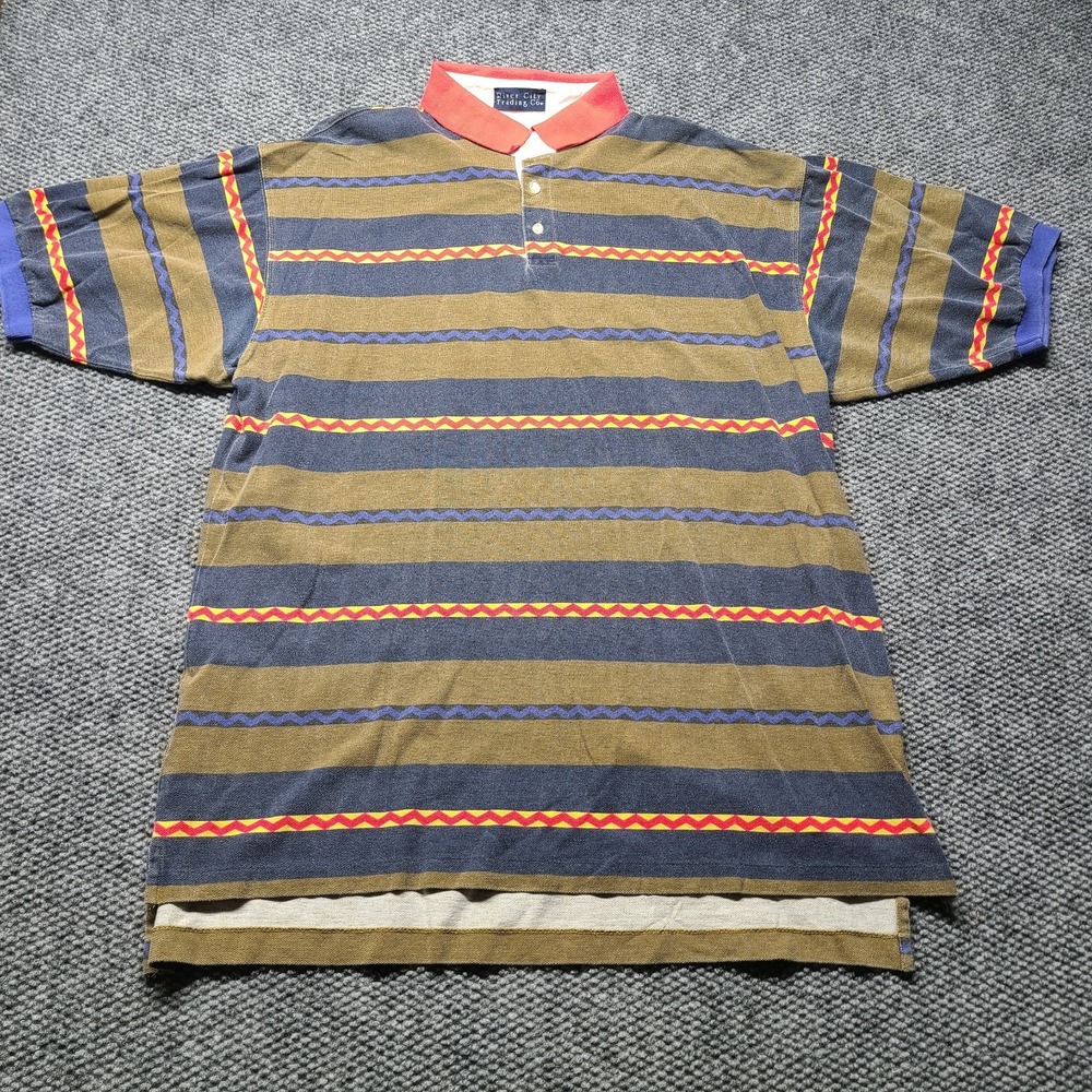 Vintage River City Trading Co Polo Shirt Mens 2XL Multicolor Striped Performance